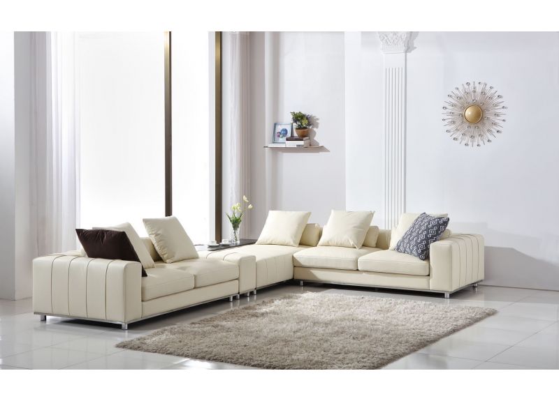 4 Seater Leather L-Shape Modular Lounge Suite with Chaise, Ottoman and Coffee Table - Latrobe